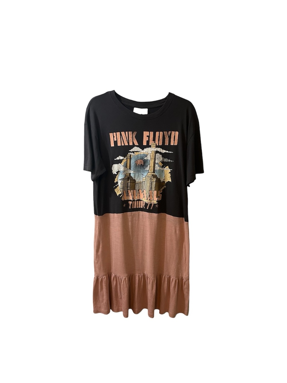 One of a Kind Upcycled Pink Floyd Graphic Tee Dress in Black and Dusty Rose